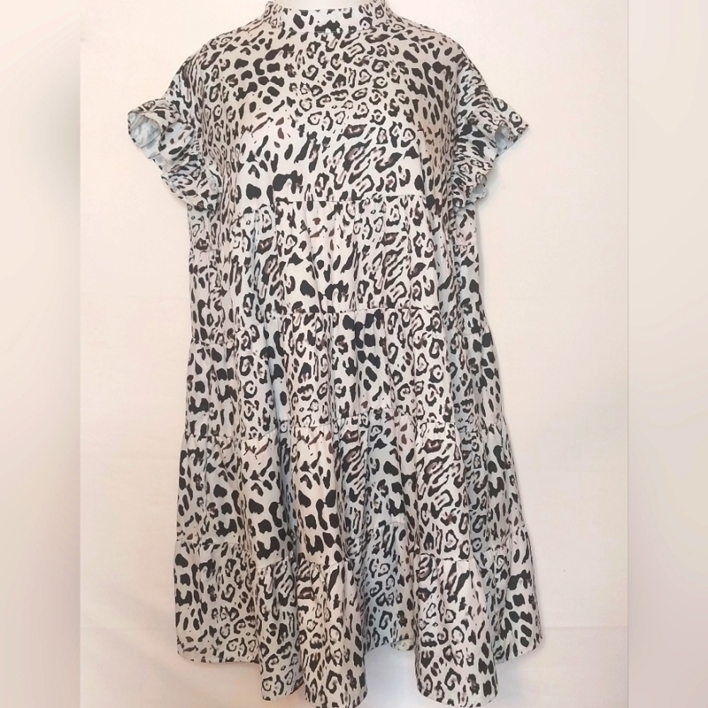 Cupshe Leopard Print Babydoll Dress, Size L, EUC